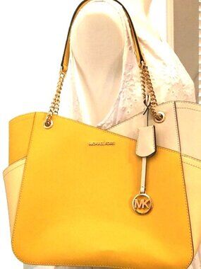 Michael Kors Daffodil Color block Tote Bag w Wallet & Necklace